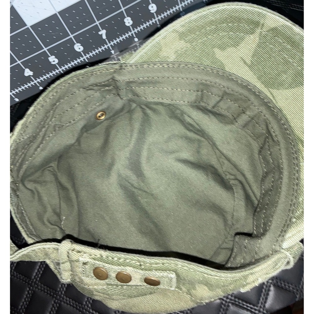 Roxy Green Camo Cadet Hat Military Style Canvas Cap Distressed Y2K Adjustable - Picture 11 of 11